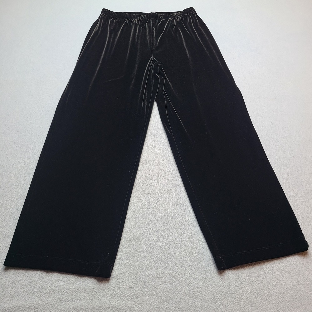 Chico's Velvet Pants Womens 2 Short Black Excellent Wide Leg Elastic Waist